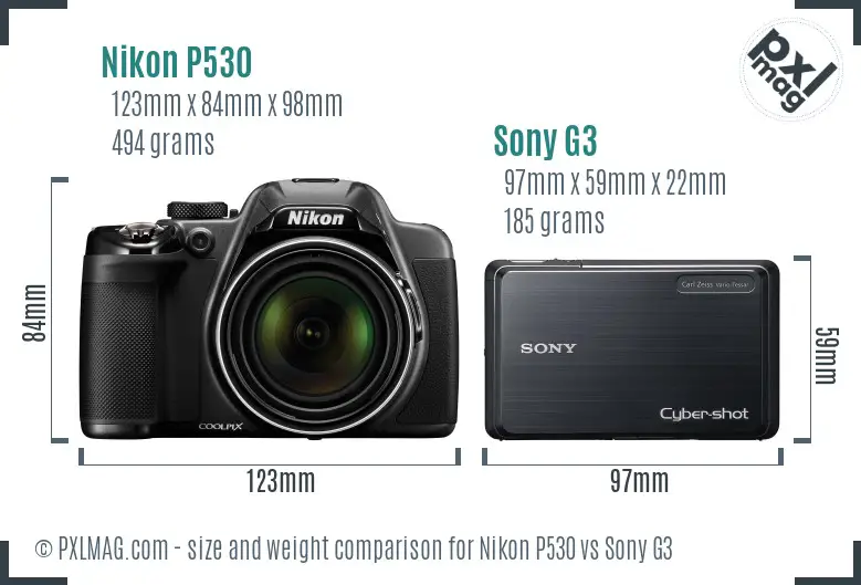 Nikon P530 vs Sony G3 size comparison