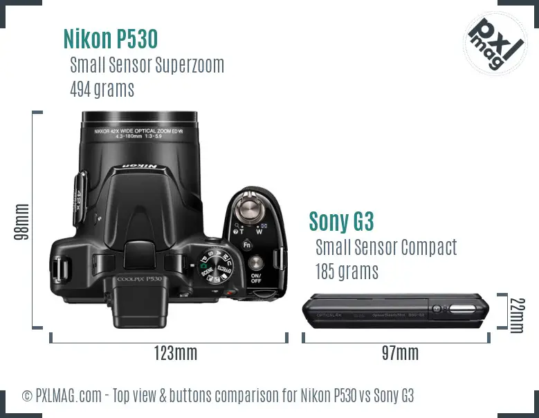 Nikon P530 vs Sony G3 top view buttons comparison