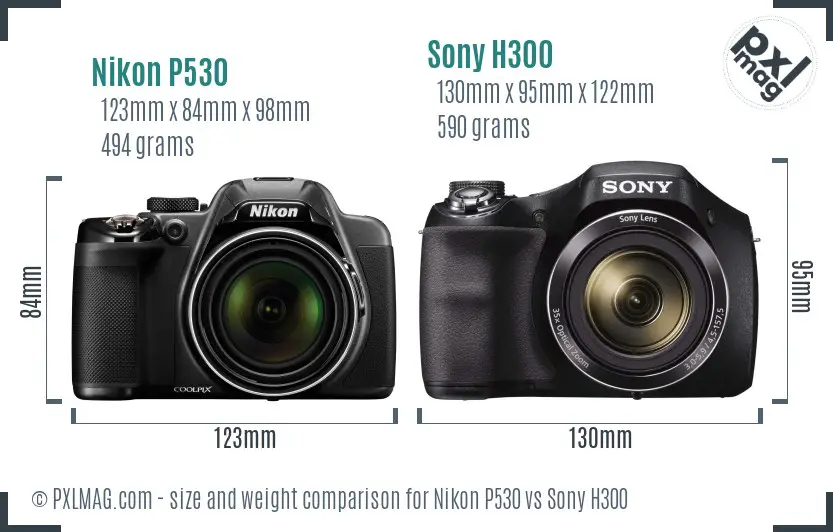 Nikon P530 vs Sony H300 size comparison