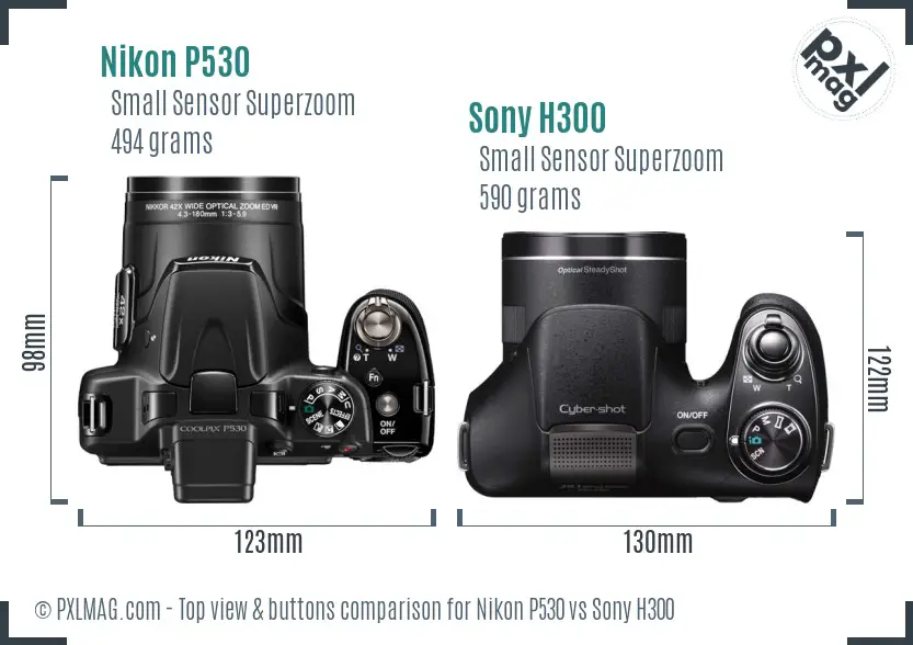 Nikon P530 vs Sony H300 top view buttons comparison