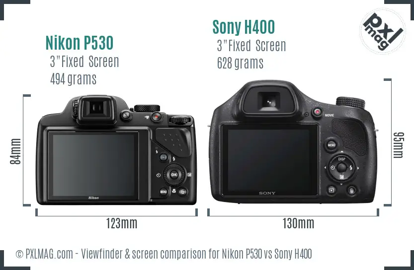 Nikon P530 vs Sony H400 Screen and Viewfinder comparison
