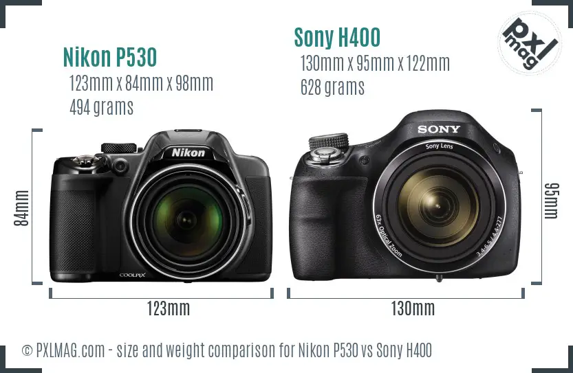 Nikon P530 vs Sony H400 size comparison