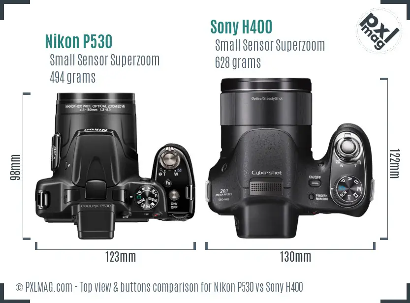 Nikon P530 vs Sony H400 top view buttons comparison
