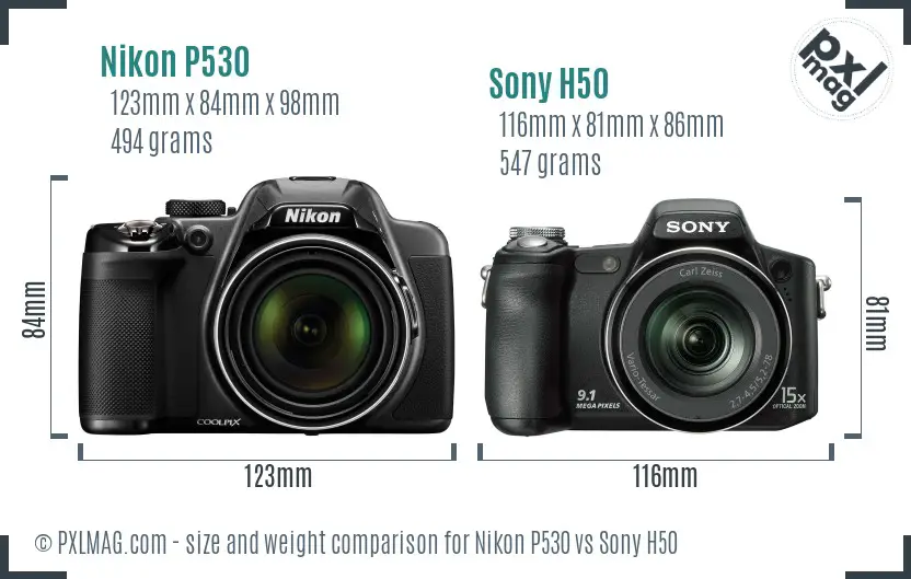 Nikon P530 vs Sony H50 size comparison Nikon P530 vs Sony H50 size comparison