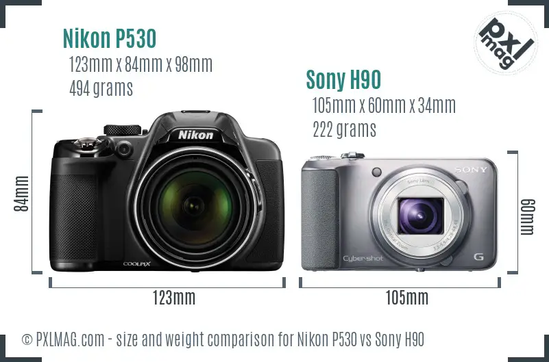 Nikon P530 vs Sony H90 size comparison