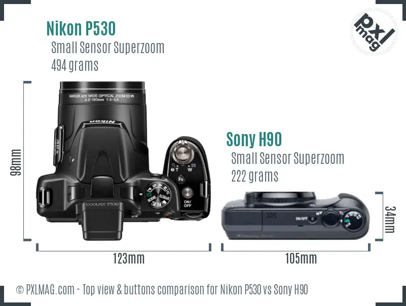 Nikon P530 vs Sony H90 top view buttons comparison