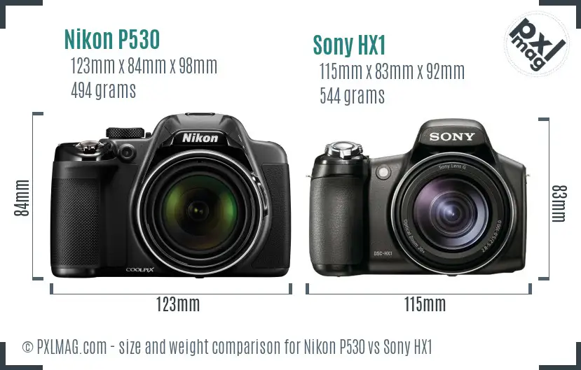 Nikon P530 vs Sony HX1 size comparison