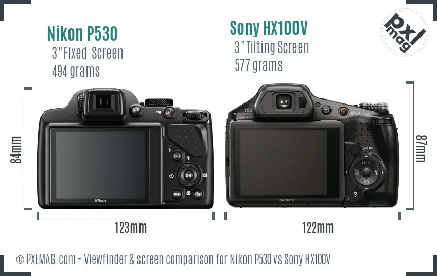 Nikon P530 vs Sony HX100V Screen and Viewfinder comparison