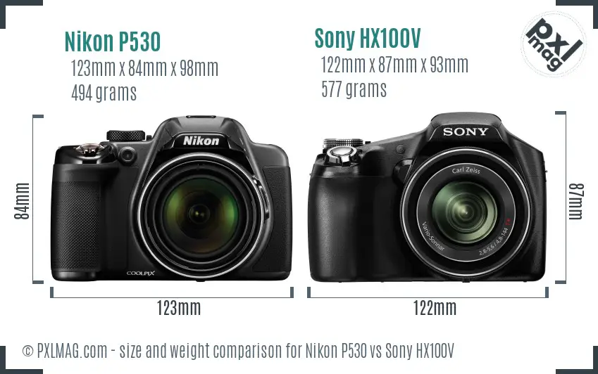 Nikon P530 vs Sony HX100V size comparison