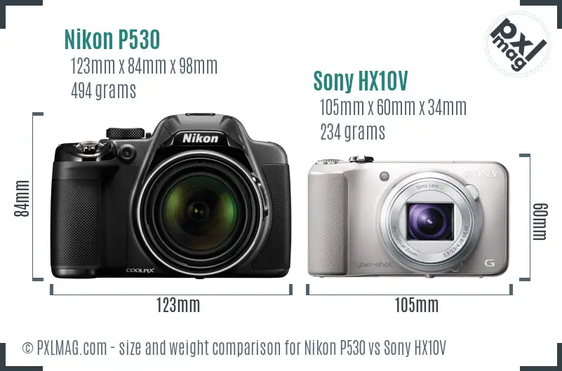 Nikon P530 vs Sony HX10V size comparison Nikon P530 vs Sony HX10V size comparison