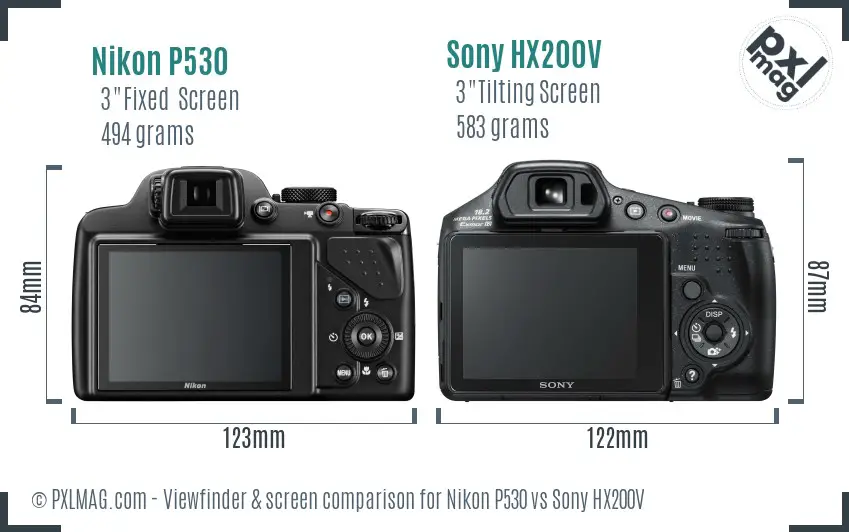 Nikon P530 vs Sony HX200V Screen and Viewfinder comparison