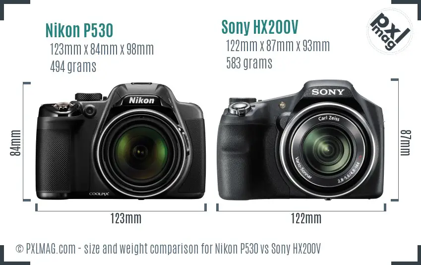 Nikon P530 vs Sony HX200V size comparison