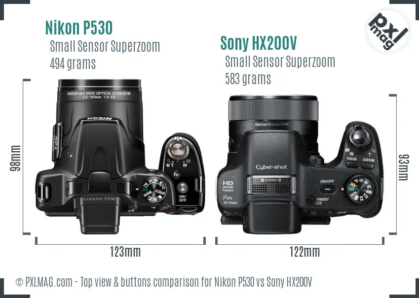 Nikon P530 vs Sony HX200V top view buttons comparison