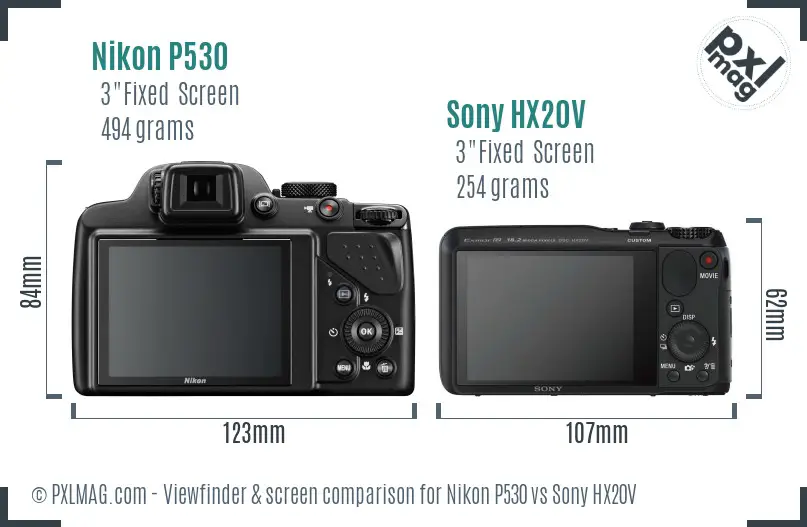 Nikon P530 vs Sony HX20V Screen and Viewfinder comparison