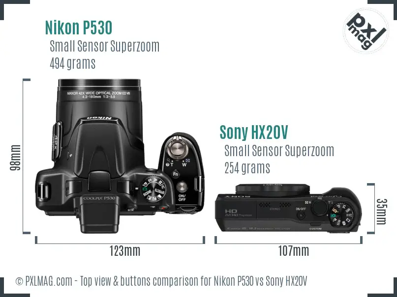 Nikon P530 vs Sony HX20V top view buttons comparison