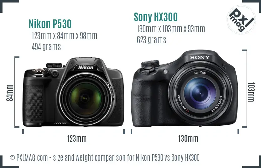 Nikon P530 vs Sony HX300 size comparison