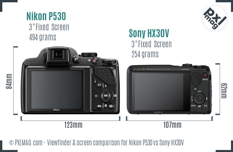 Nikon P530 vs Sony HX30V Screen and Viewfinder comparison