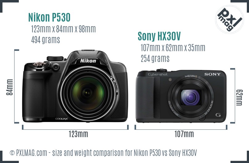 Nikon P530 vs Sony HX30V size comparison