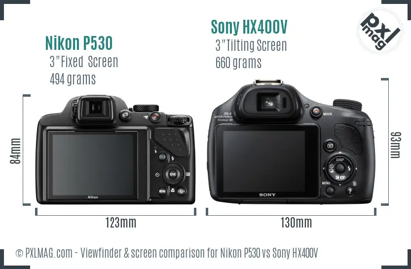 Nikon P530 vs Sony HX400V Screen and Viewfinder comparison