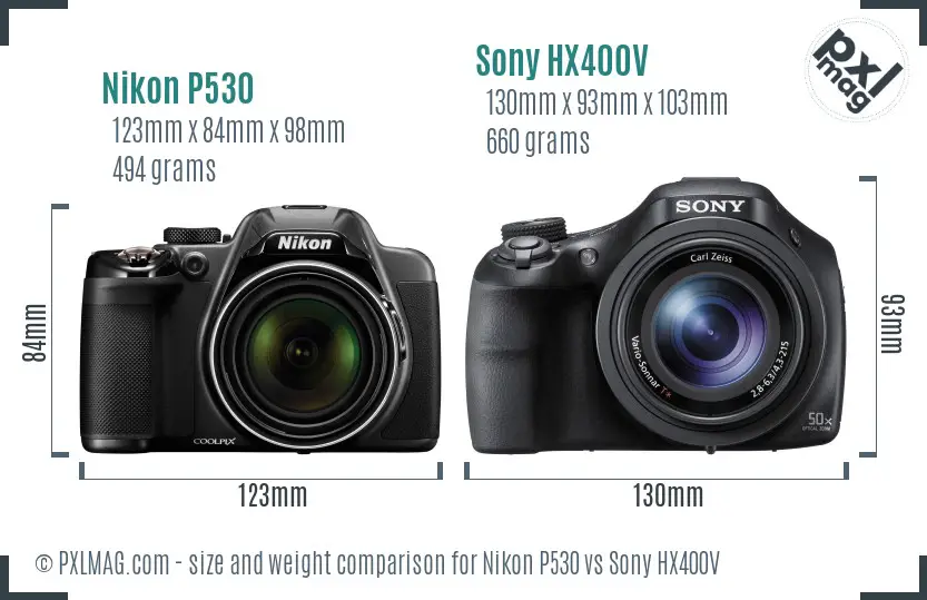 Nikon P530 vs Sony HX400V size comparison