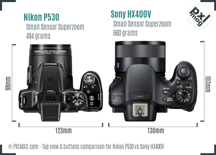 Nikon P530 vs Sony HX400V top view buttons comparison