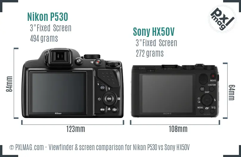 Nikon P530 vs Sony HX50V Screen and Viewfinder comparison