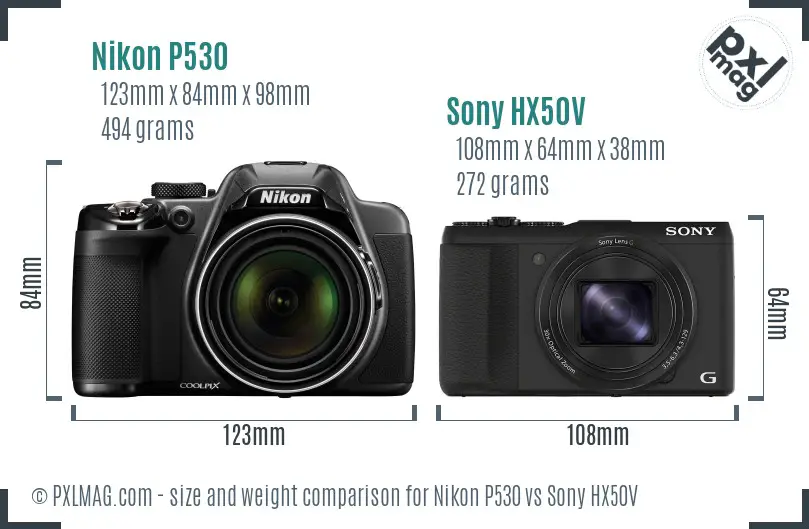Nikon P530 vs Sony HX50V size comparison