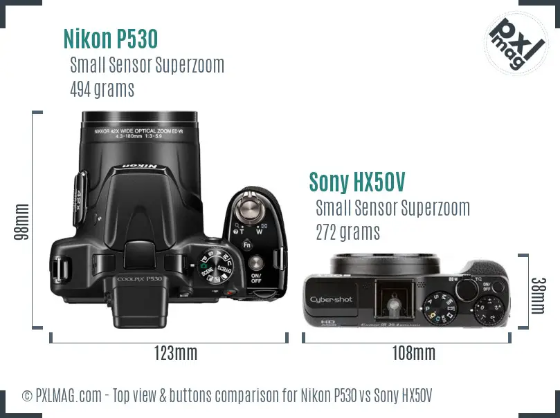 Nikon P530 vs Sony HX50V top view buttons comparison