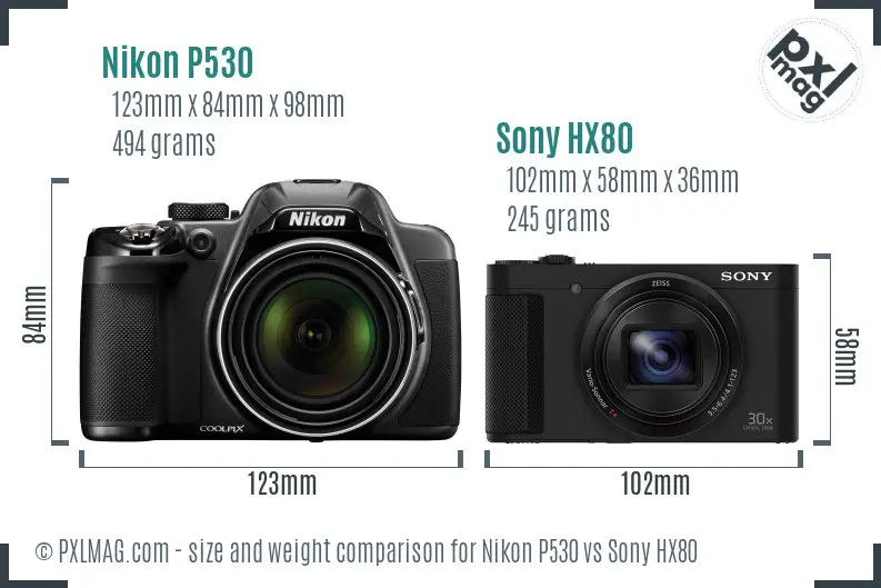 Nikon P530 vs Sony HX80 size comparison