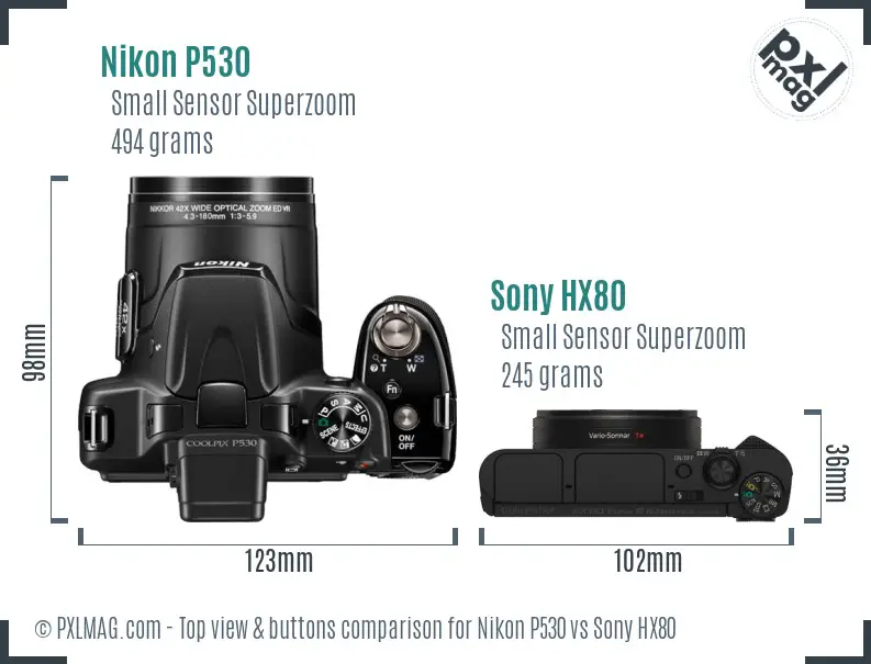 Nikon P530 vs Sony HX80 top view buttons comparison