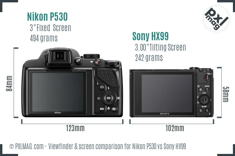 Nikon P530 vs Sony HX99 Screen and Viewfinder comparison