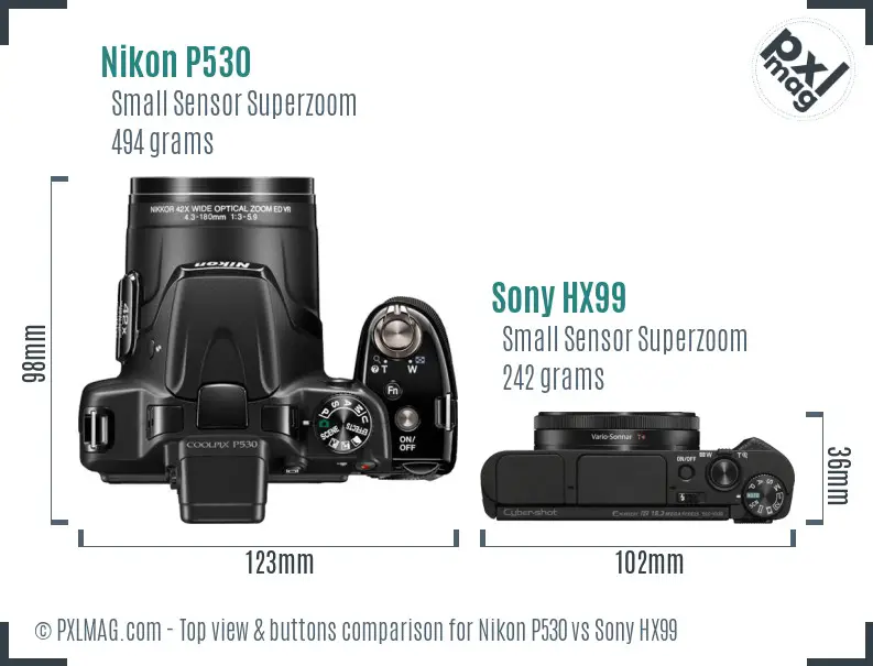Nikon P530 vs Sony HX99 top view buttons comparison