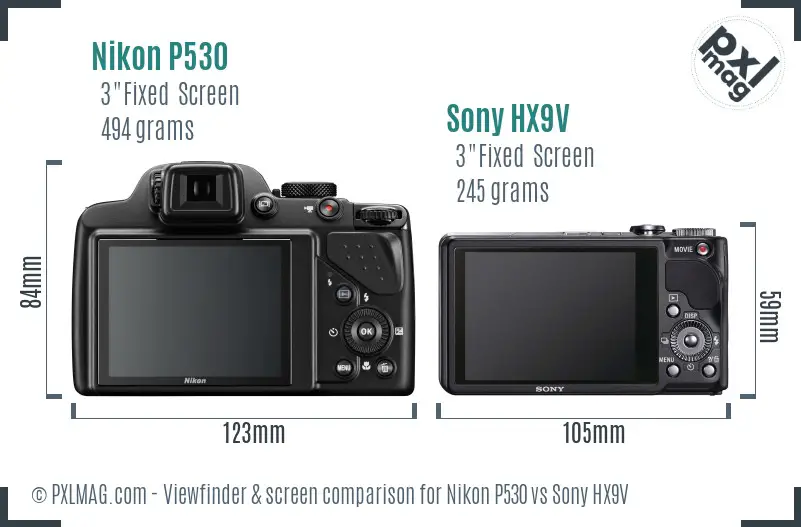 Nikon P530 vs Sony HX9V Screen and Viewfinder comparison