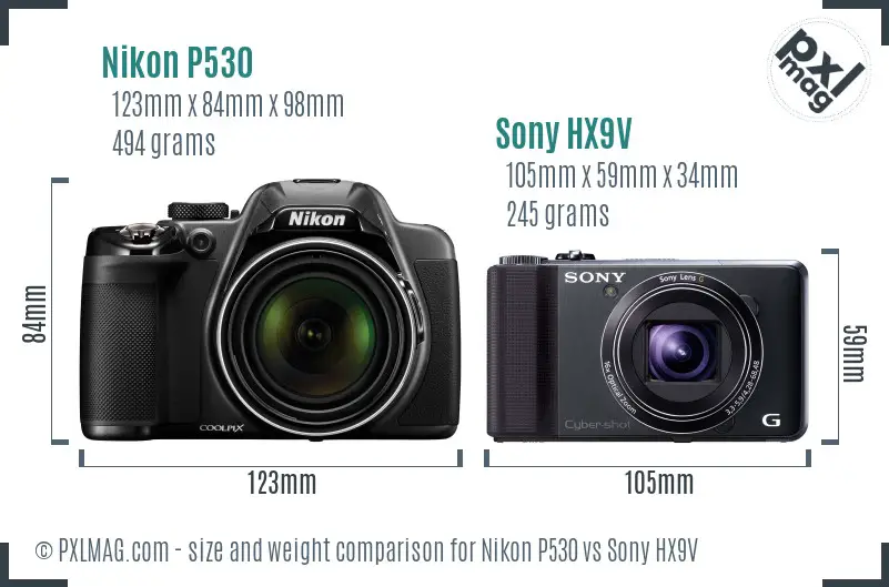 Nikon P530 vs Sony HX9V size comparison
