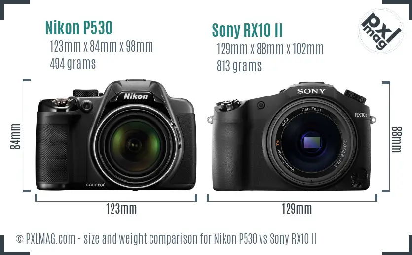 Nikon P530 vs Sony RX10 II size comparison Nikon P530 vs Sony RX10 II size comparison