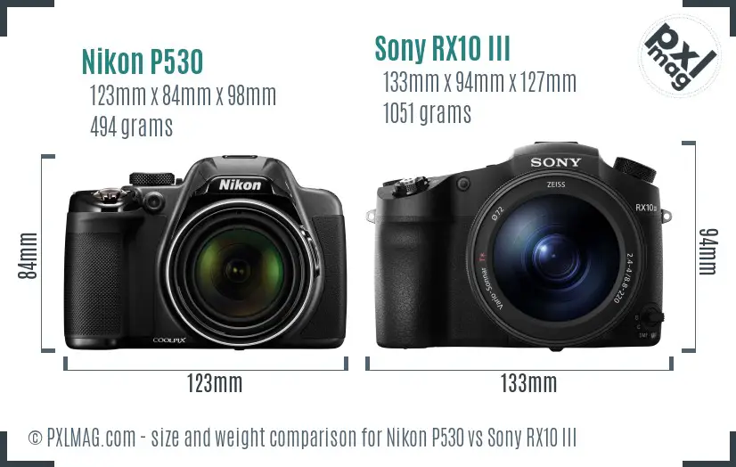 Nikon P530 vs Sony RX10 III size comparison Nikon P530 vs Sony RX10 III size comparison
