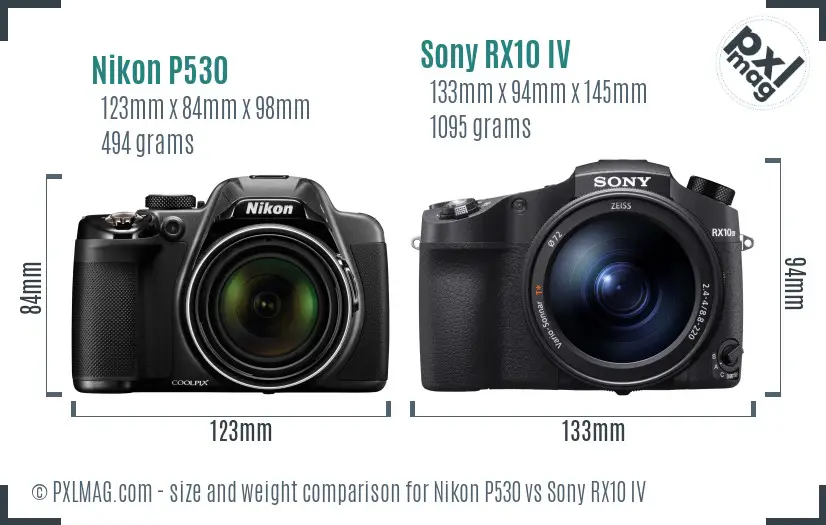 Nikon P530 vs Sony RX10 IV size comparison
