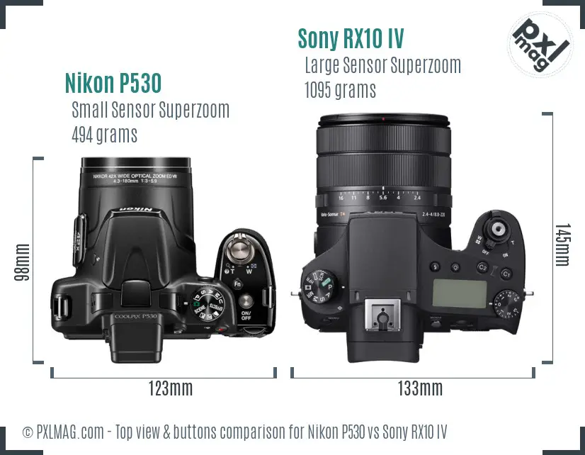 Nikon P530 vs Sony RX10 IV top view buttons comparison