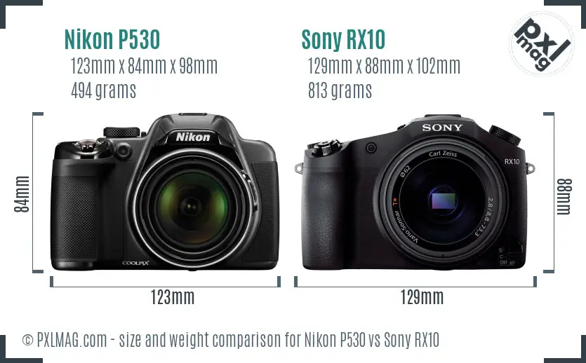 Nikon P530 vs Sony RX10 size comparison Nikon P530 vs Sony RX10 size comparison