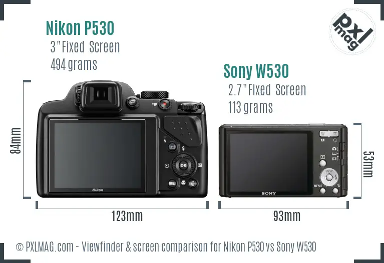Nikon P530 vs Sony W530 Screen and Viewfinder comparison