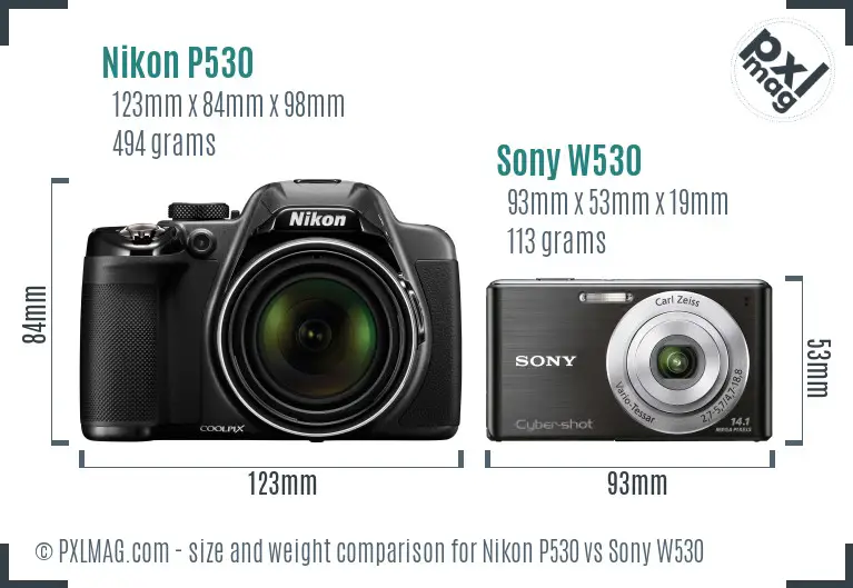 Nikon P530 vs Sony W530 size comparison