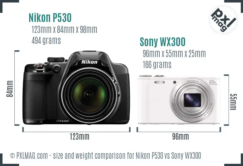 Nikon P530 vs Sony WX300 size comparison