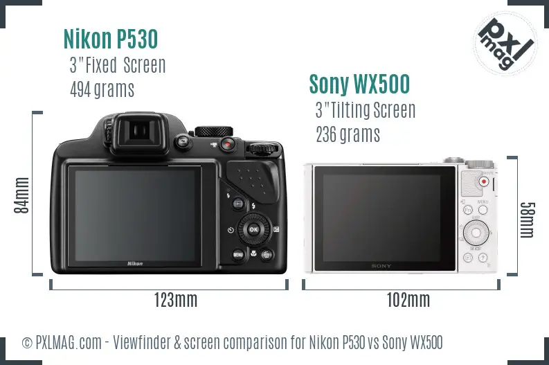 Nikon P530 vs Sony WX500 Screen and Viewfinder comparison