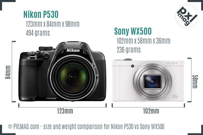Nikon P530 vs Sony WX500 size comparison