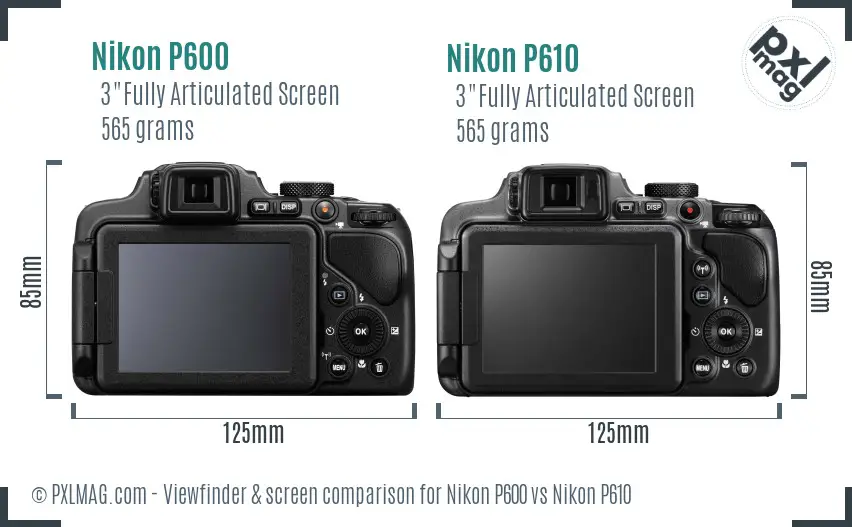 Nikon P600 vs Nikon P610 Screen and Viewfinder comparison