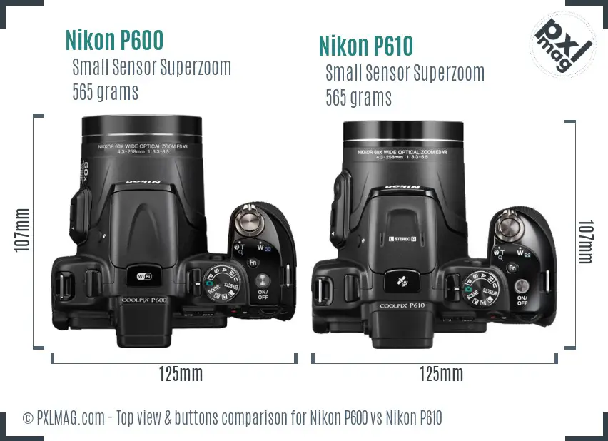 Nikon P600 vs Nikon P610 top view buttons comparison