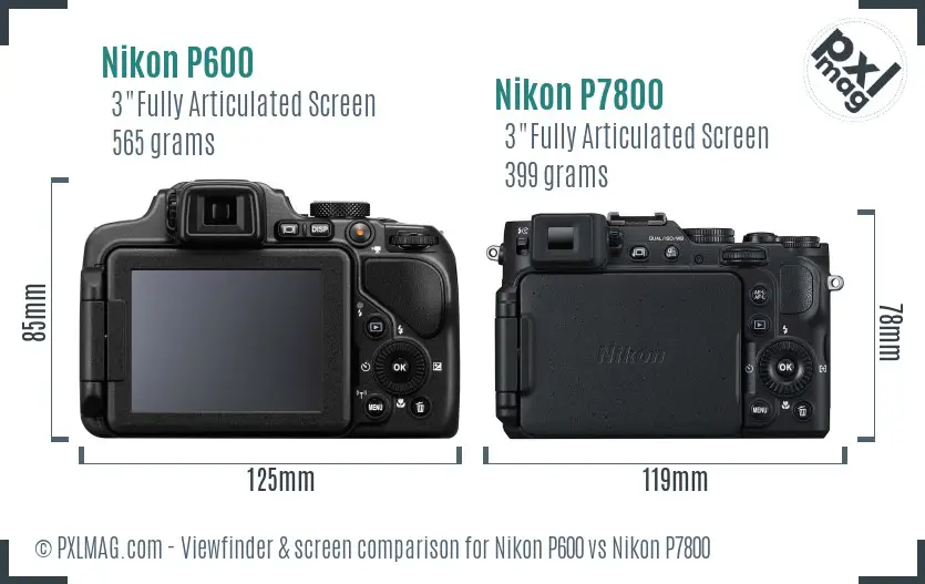 Nikon P600 vs Nikon P7800 Screen and Viewfinder comparison
