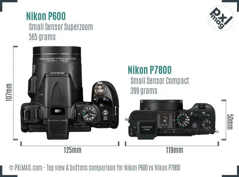 Nikon P600 vs Nikon P7800 top view buttons comparison