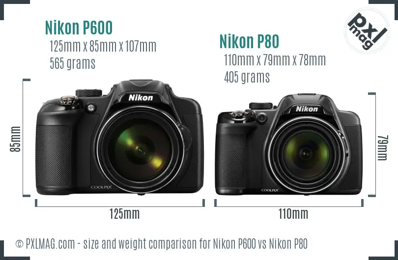 Nikon P600 vs Nikon P80 size comparison