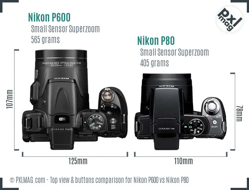 Nikon P600 vs Nikon P80 top view buttons comparison